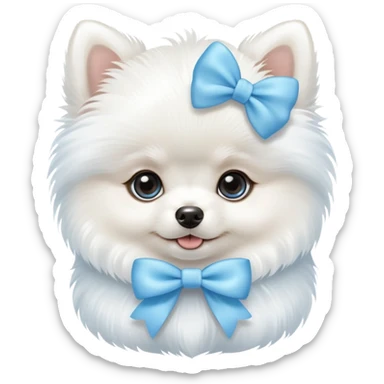 white Pomeranian puppy with baby blue bow  sticker