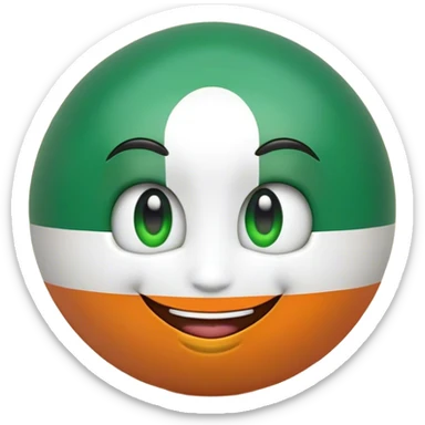 "A 2D-rendered, glossy, spherical emoji with a cheerful smiling face. The sphere is painted with the colors of the Indian flag—saffron on top, white in the middle, and green at the bottom. The emoji has large, shiny green eyes with black pupils, reflecting light for a cute and friendly expression. The background is plain white, making the vibrant colors and glossy texture of the sphere stand out. The overall style is smooth and cartoon-like, with a polished and modern look." sticker