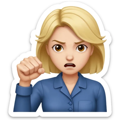 Mad woman showing her fist towards me  sticker