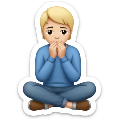A person sitting with sad feeling sticker