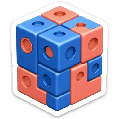 Modern minimal emoji: building blocks + connection flows + gear. Deep blue and coral colors. Professional no-code expert signature. Geometric clean style. sticker