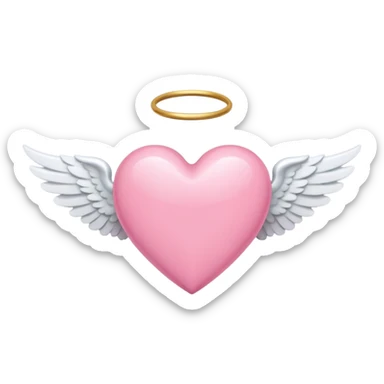 pink heart with big white angel wings centered sticker