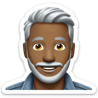 smiling man in denim jacket, silver fox, masculine looks, silver short goatee beard sticker