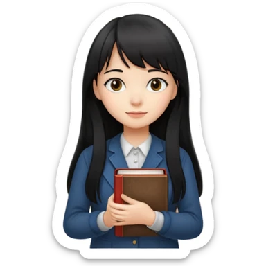 lecture girl with straight bangs fringe long black color hair 
with book and blackboard sticker