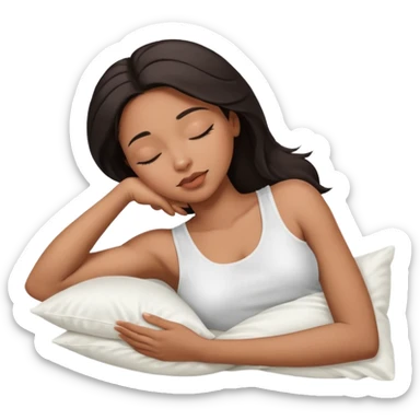 beauty african american woman, shoulder length dark hair,  sleeping laying on her side with a white silk pillow, she is wearing a white tank top sticker