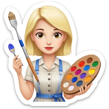 Female painter artist with palette sticker