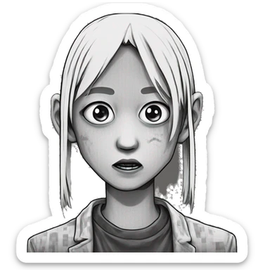 character from junji ito's horror manga in pixel art black and white style sticker