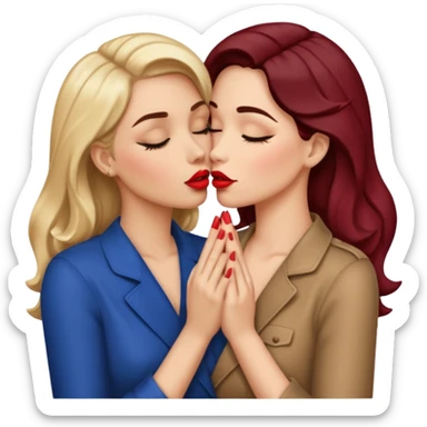two women kissing hands wrapped around each other sticker