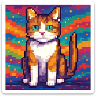 A pixel art cat with a background. sticker