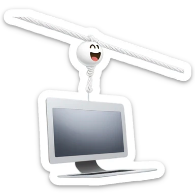 rope hanging from the ceiling holding a laptop sticker