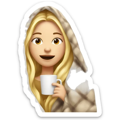girl inside a blanket sipping coffee eyes closed blonde  sticker