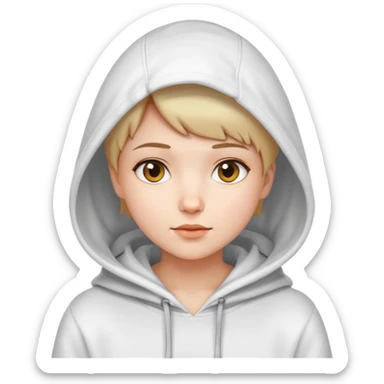 A beautiful short-haired girl wearing a white hooded sweatshirt sticker