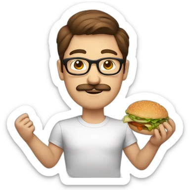 brown hair white guy with mustache wearing rounded glasses with meal in hands sticker