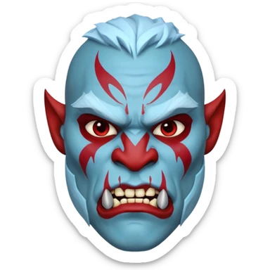 Fantasy orc portrait emoji, icy blue and deep red frost war paint on face, brutal winter warrior mood, strong facial features, minimal tribal design, clean high readability emoji style, male/female variant
 sticker