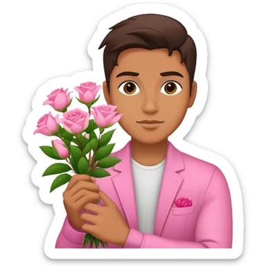 Cool bad boy holding a bouquet of pink jasmine roses sticker