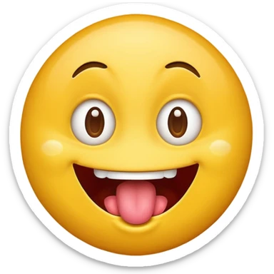 yellow emoji face with crazy eyes emerging from face and tongue sticking out wildly  sticker