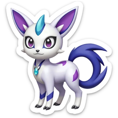 Shiny White with Violet and Indigo markings Meloetta-Absol-Zangoose-Pokémon-Fakémon-fusion-hybrid-creature sticker