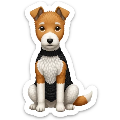Fox terrier seduto in bianco e nero con vestitino in maglia sticker