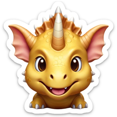 Cinematic Cute Triceratops Portrait Emoji, Head tilted playfully with a gentle smile, featuring a compact, sturdy body with three adorably prominent horns and a charmingly frilled head, Simplified yet irresistibly adorable features, highly detailed, glowing with a warm, inviting earthy glow, high shine, affectionate and lively, stylized with a touch of whimsical dinosaur charm, soft glowing outline, capturing the essence of a mischievous yet endearing Triceratops that seems as if it could trot out of the screen into your arms! sticker