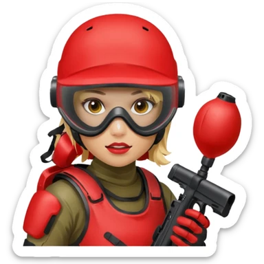 blond girl playing paintball with red paintball face gear sticker