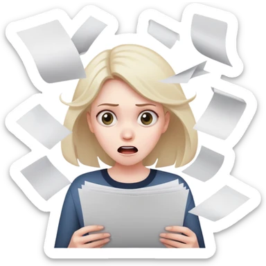 scared woman with flying papers around her sticker