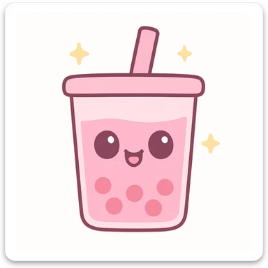 kawaii style pink bubble tea with a goofy face sticker