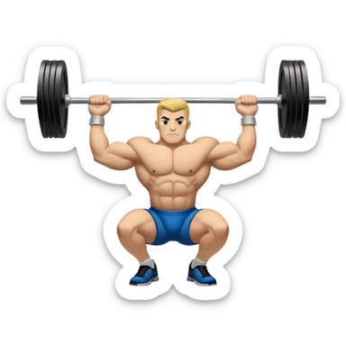 Powerlifting emblem featuring a stylized barbell with heavy weights on each side, flanked by muscular arms gripping the bar. The design is bold and dynamic, symbolizing strength and determination. The background is minimal, focusing on the emblem itself, with a sleek and professional look.  sticker