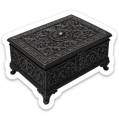 gothic jewelry box, black with silver filigree, no background sticker