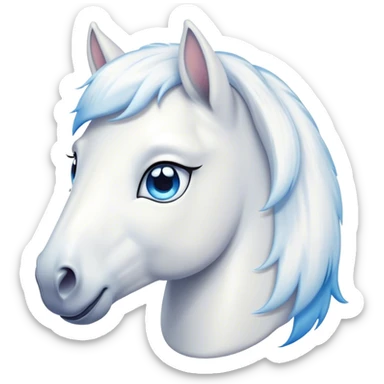 Cinematic Cute White Horse Portrait Emoji, Head tilted playfully and inquisitively, showcasing a glossy white fur with a luminous sheen and gentle, expressive blue eyes, Simplified yet irresistibly adorable features, highly detailed, glowing with a warm, friendly glow, high shine, affectionate and spirited, stylized with a touch of whimsy, bright and endearing, soft glowing outline, capturing the essence of a mischievous yet loving horse, so playful it feels like it could prance out of the screen and into your arms! sticker