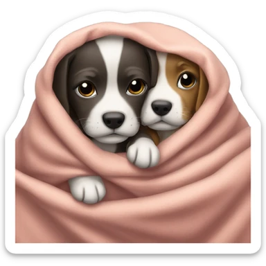 two puppies under a blanket cuddling sticker