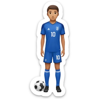 Apple emoji style 21 year old soccer player standing same pose, blue jersey #10, ultra realistic, studio lighting sticker