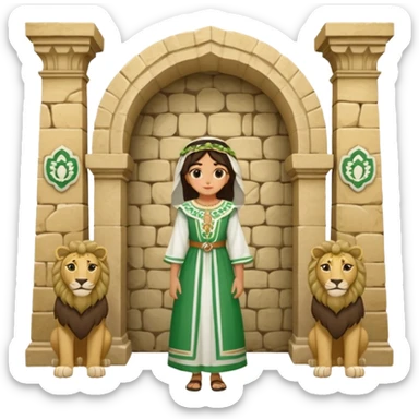 Andalousie drapeau 2 bande verte qui et une bande blanche au milieu avec une femme avec 1 lion de chaque coter d’elle sous un arc en pierre  sticker