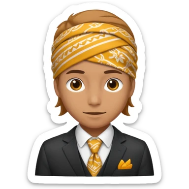 Character wearing a bandana and a suit sticker