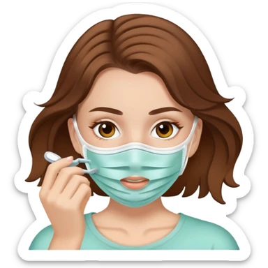 White girl with brown hair applying face mask for self care sticker
