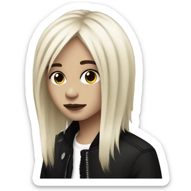 darker pale skin, black layered shag hair, emo sticker