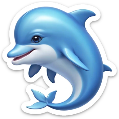 Cinematic Cute Dolphin Portrait Emoji, Head tilted playfully and inquisitively, featuring a smooth, streamlined body with shimmering, silvery-blue skin and round, sparkling eyes full of playful charm, Simplified yet irresistibly adorable features, highly detailed, glowing with a warm, friendly oceanic glow, high shine, affectionate and lively, stylized with a touch of aquatic whimsy, soft glowing outline, capturing the essence of a mischievous yet loving dolphin that appears as if it could splash out of the screen into your arms! sticker