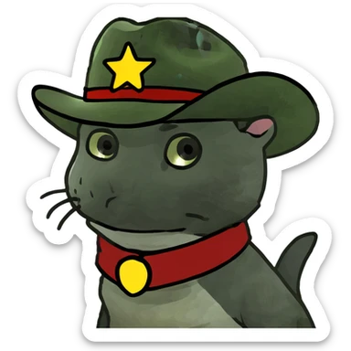 Grey kitten wearing a cowboy hat and boots sticker