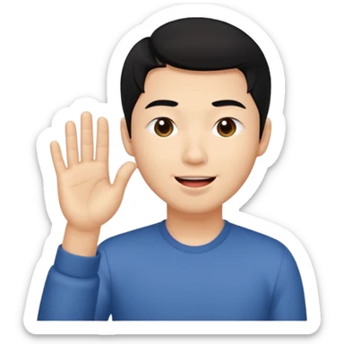 Asia guy black hair side part rubbing hand together and smirking with tongue out on the side sticker