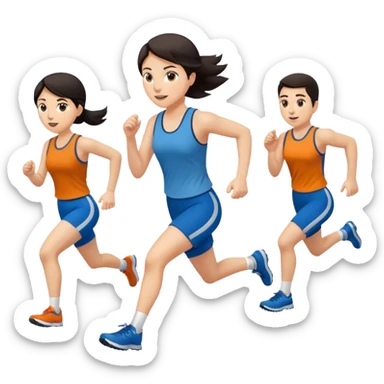 a female co-worker running and other co-workers chasing her  - female co worker with dark hair way in front... others far behind -- male and female co workers chasing female co worker sticker