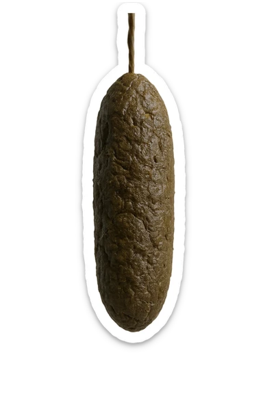 FECI DI ANIMALE A PALLINE UN PO' ALLUNGATE CADONO DALL'ALTO VERTICALMENTE, IPERREALISTICO 4K sticker