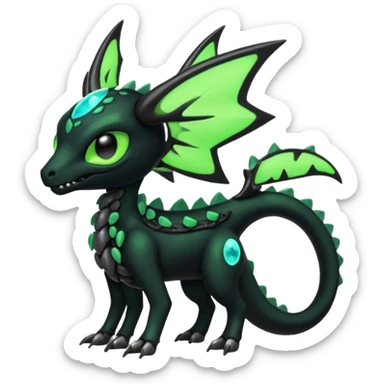 Horned Evil Cool Handsome Badass Edgy Obsidian-black and neon-glowing-green skeletal Meloetta-Salandit-Gorebyss-Zygarde-Pokémon-Fakémon-creature-fusion-hybrid sticker
