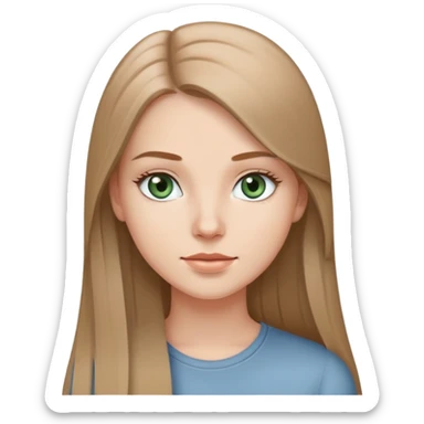 A pretty white gril with long light brown straight hair and grey bluish greenish eyes sticker