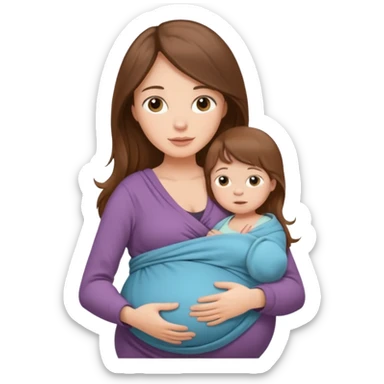 Pregnancy babywearing mom with long brown hair and fair skin with a small baby and wrap  sticker