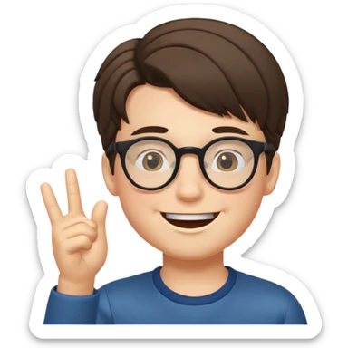 un ragazzo con gli occhiali e capelli al lato che fa l'occhiolino ed è felice sticker