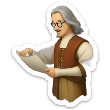 medieval architect working, overseeing a floor plan laid out on a piece of paper sticker