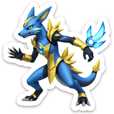 Edgy futuristic Zeraora-Zekrom-Lucario-fusion sticker