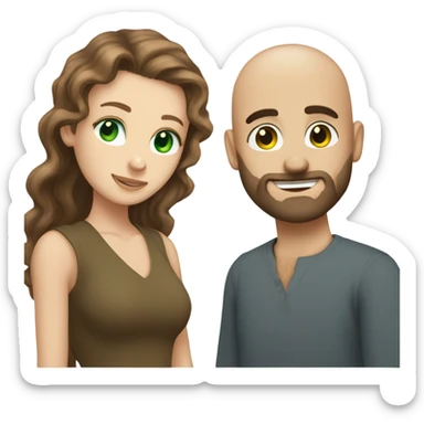 bald bearded guy green eyes hug long curly brown hair white girl sticker