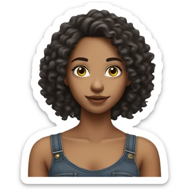 Realistic pretty brazilian young women with long curly hair with black crop top and very baggy jeans  sticker