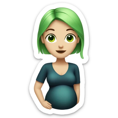 Pregnant white women with black hair and green eyes doing a peace sign  sticker