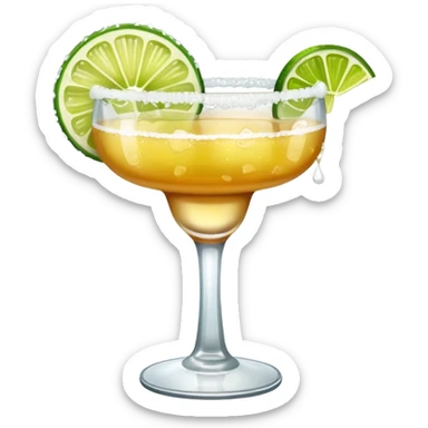 Margarita – glass with salted rim, lime wedge, cold drink sticker